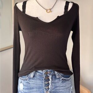 Black Long Sleeve Ribbed Top